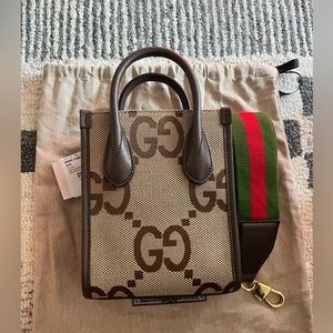 ❤️NWT💚 Gucci Jumbo GG Mini Tote with Strap - Brown Crossbody & Shoulder Bag